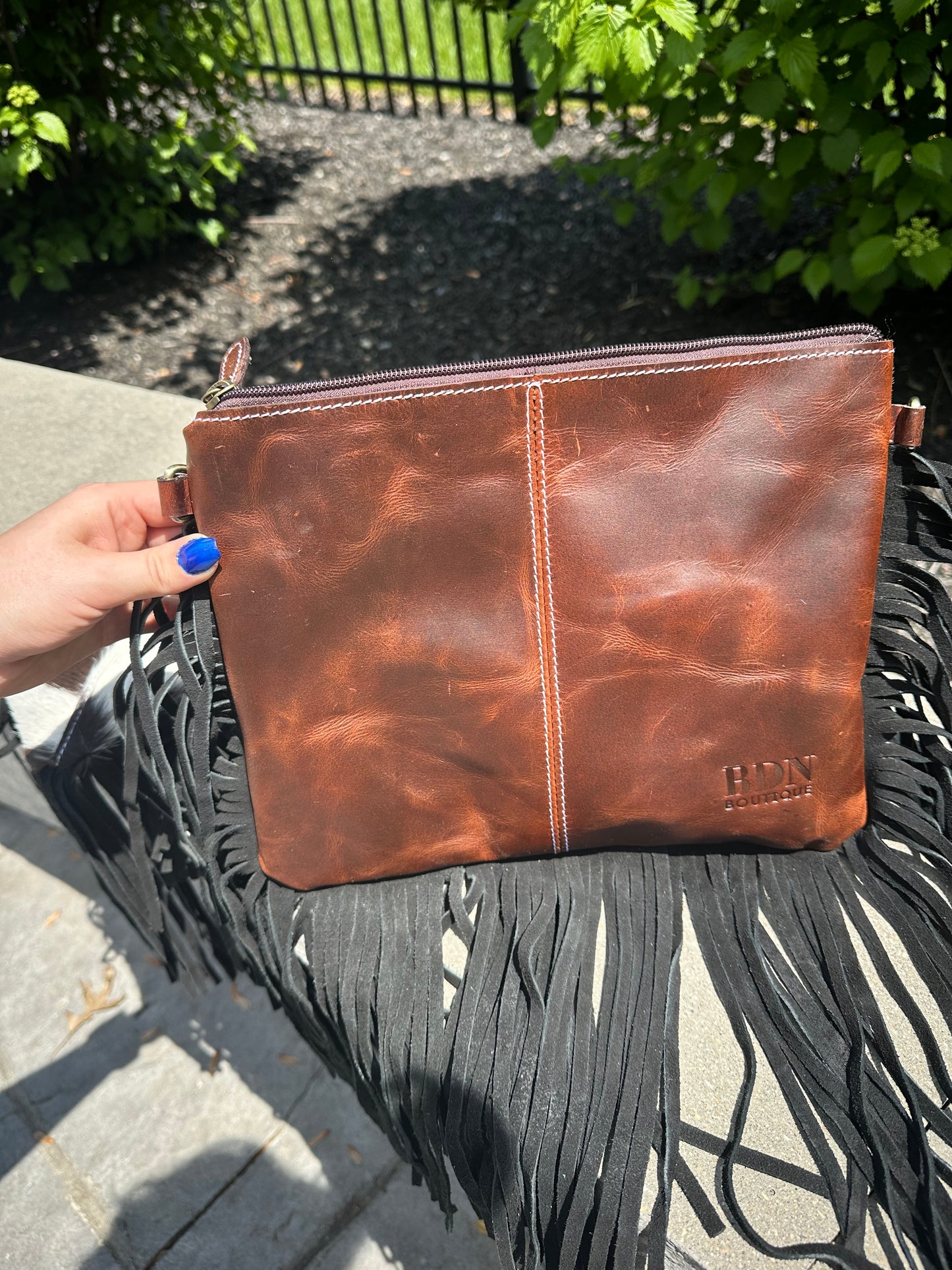 Hand Tooled Genuine Cowhide Leather Fringe Aces Cards Purse