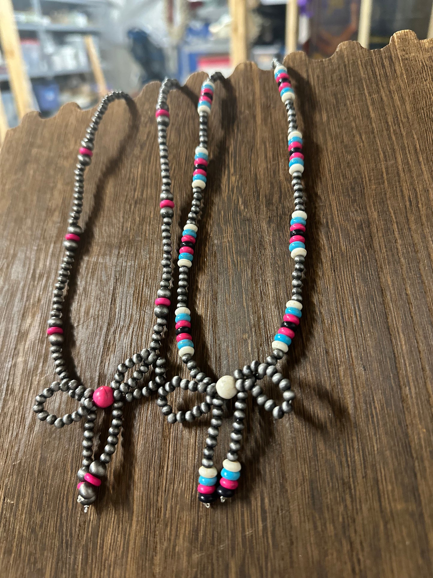 Navajo Style Pearl & Bead Bow Necklace