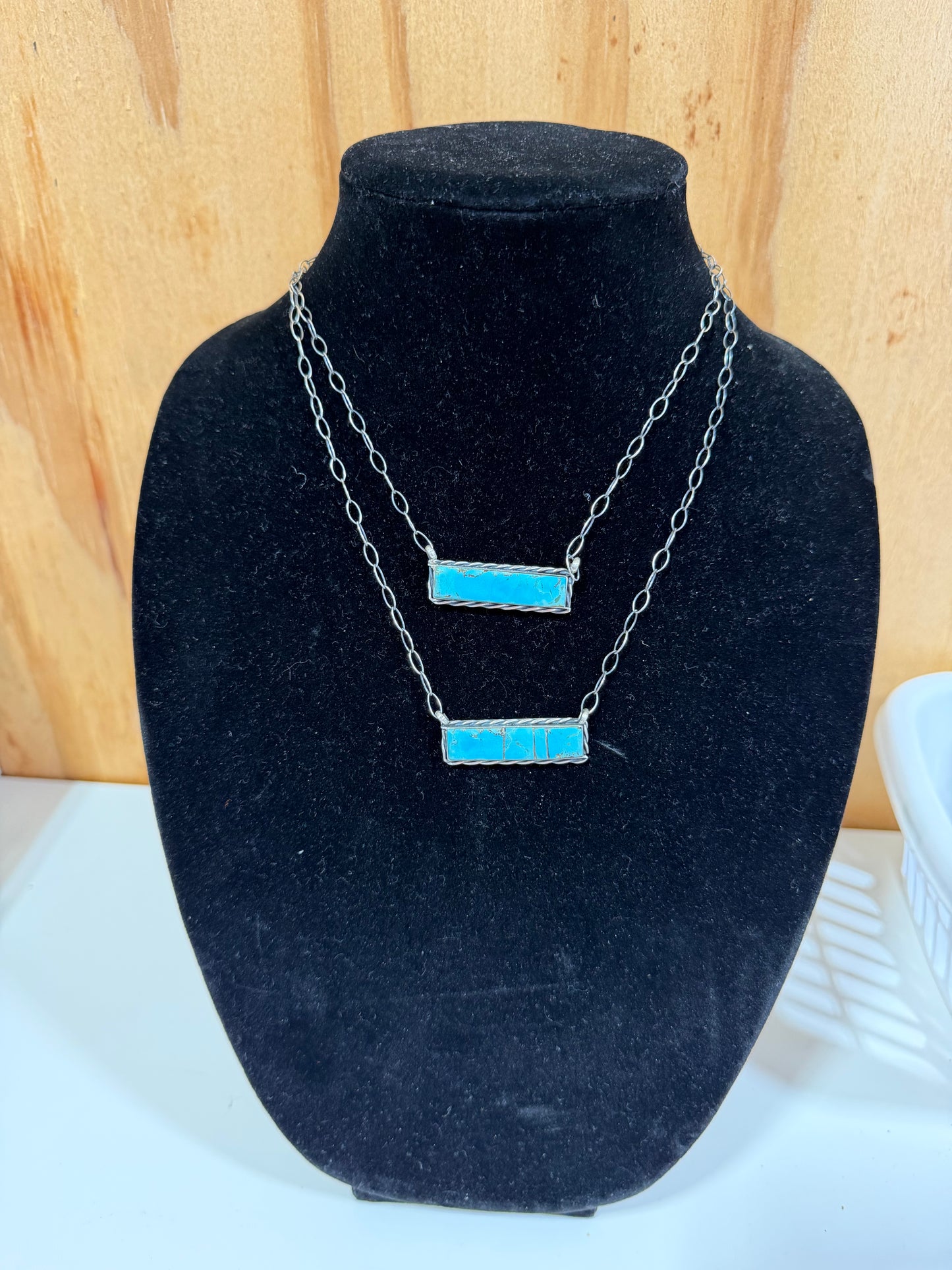 handmade turquoise stone bar necklace