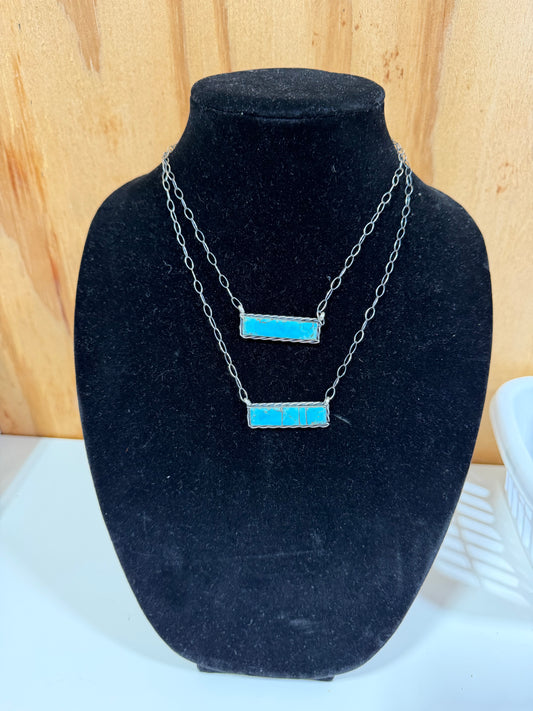 handmade turquoise stone bar necklace