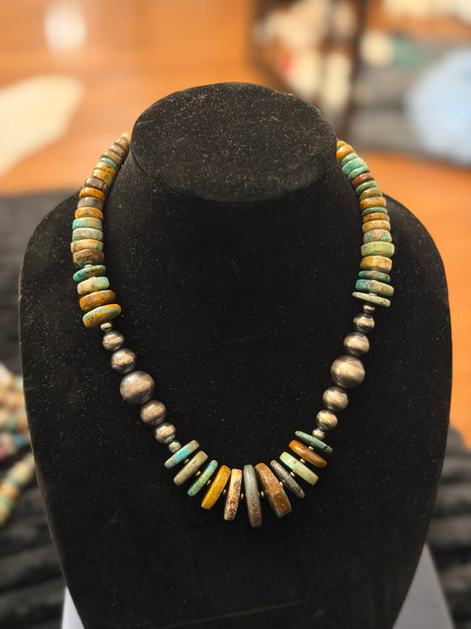 Chunky graduated pearl x natural turquoise necklace
