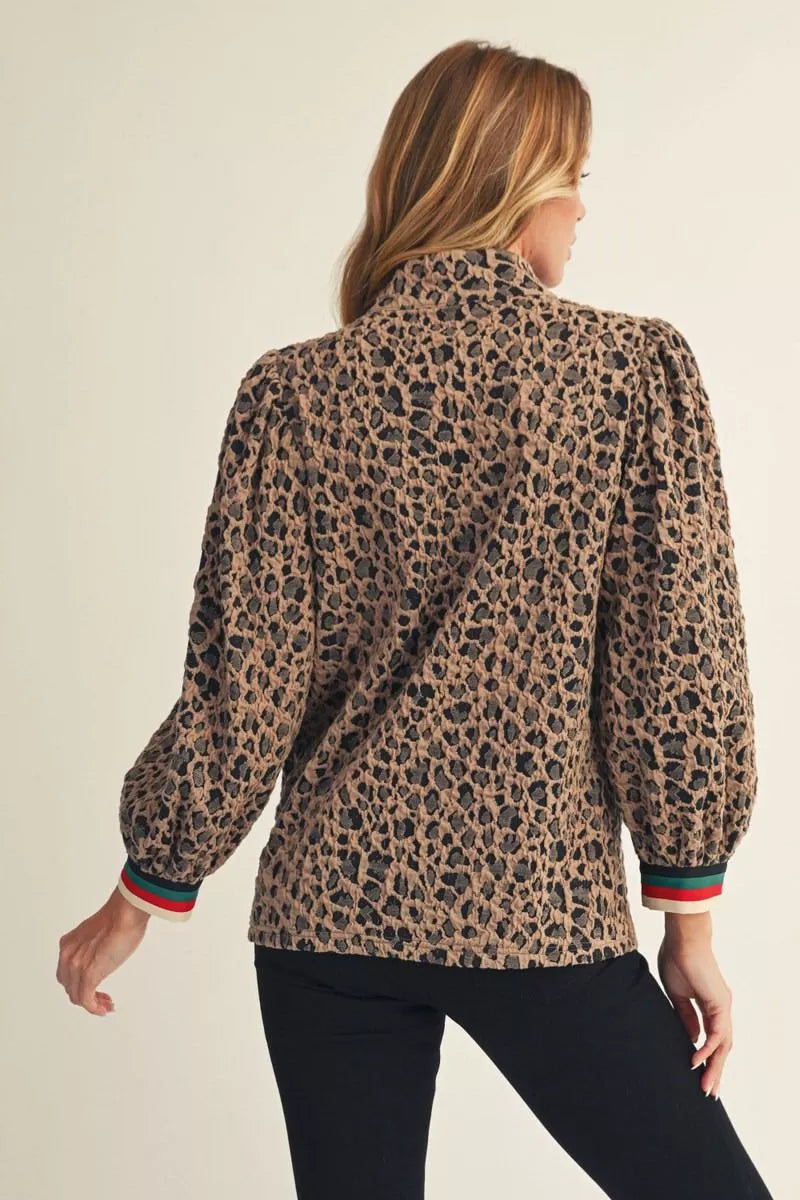 Quarter zip leopard top