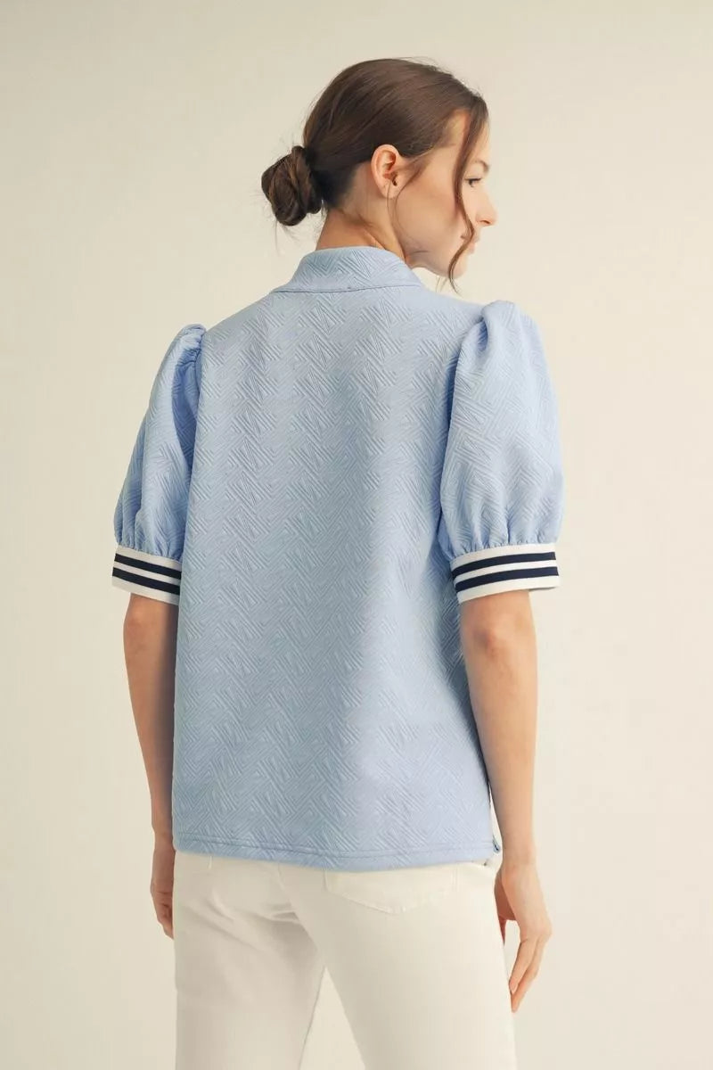 Puff sleeve quarter zip top
