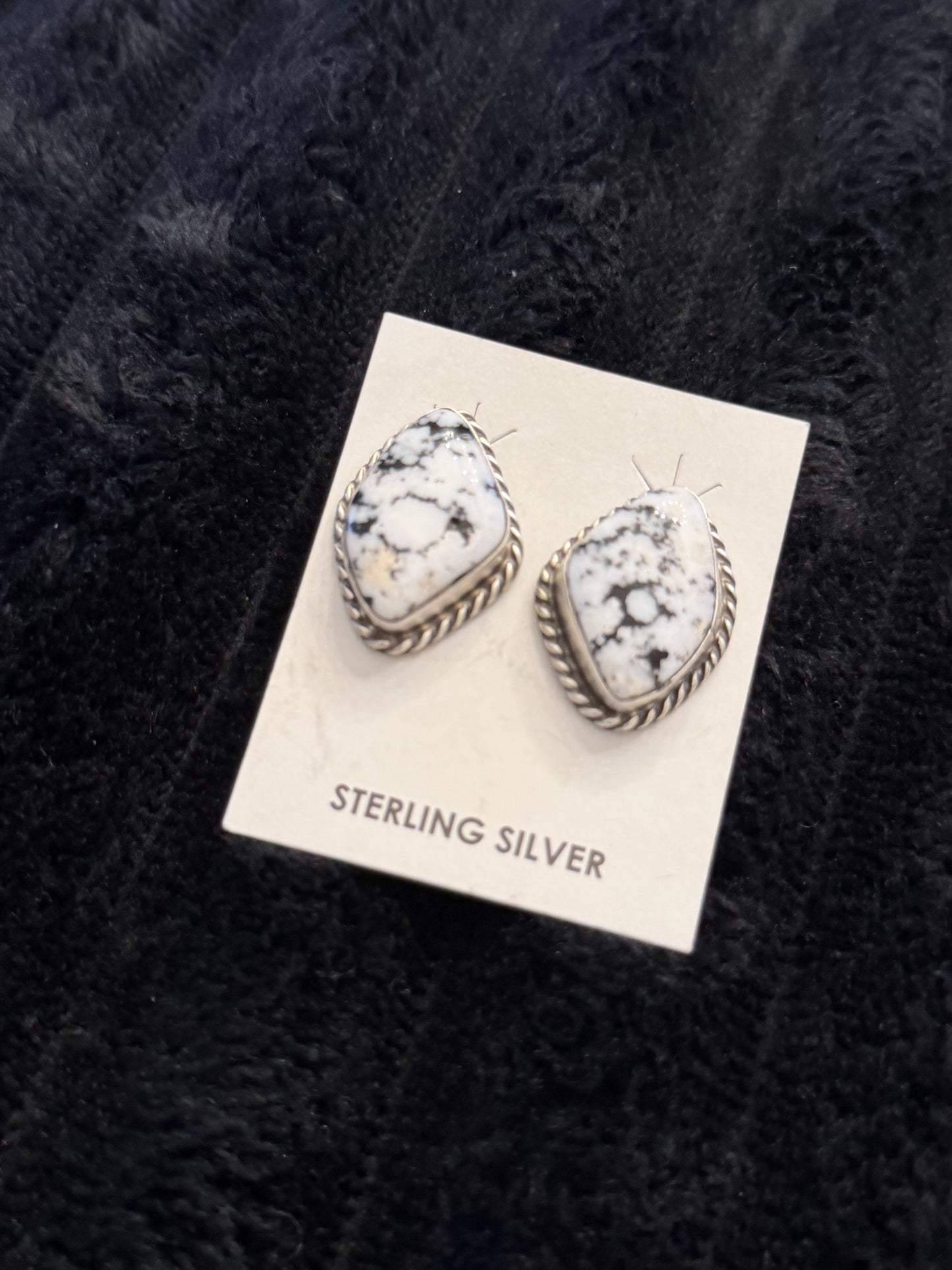Navajo Handmade White Buffalo Earrings - Chassity Belone