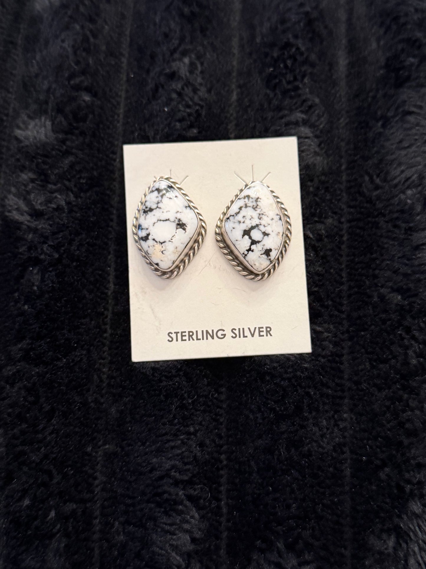 Navajo Handmade White Buffalo Earrings - Chassity Belone