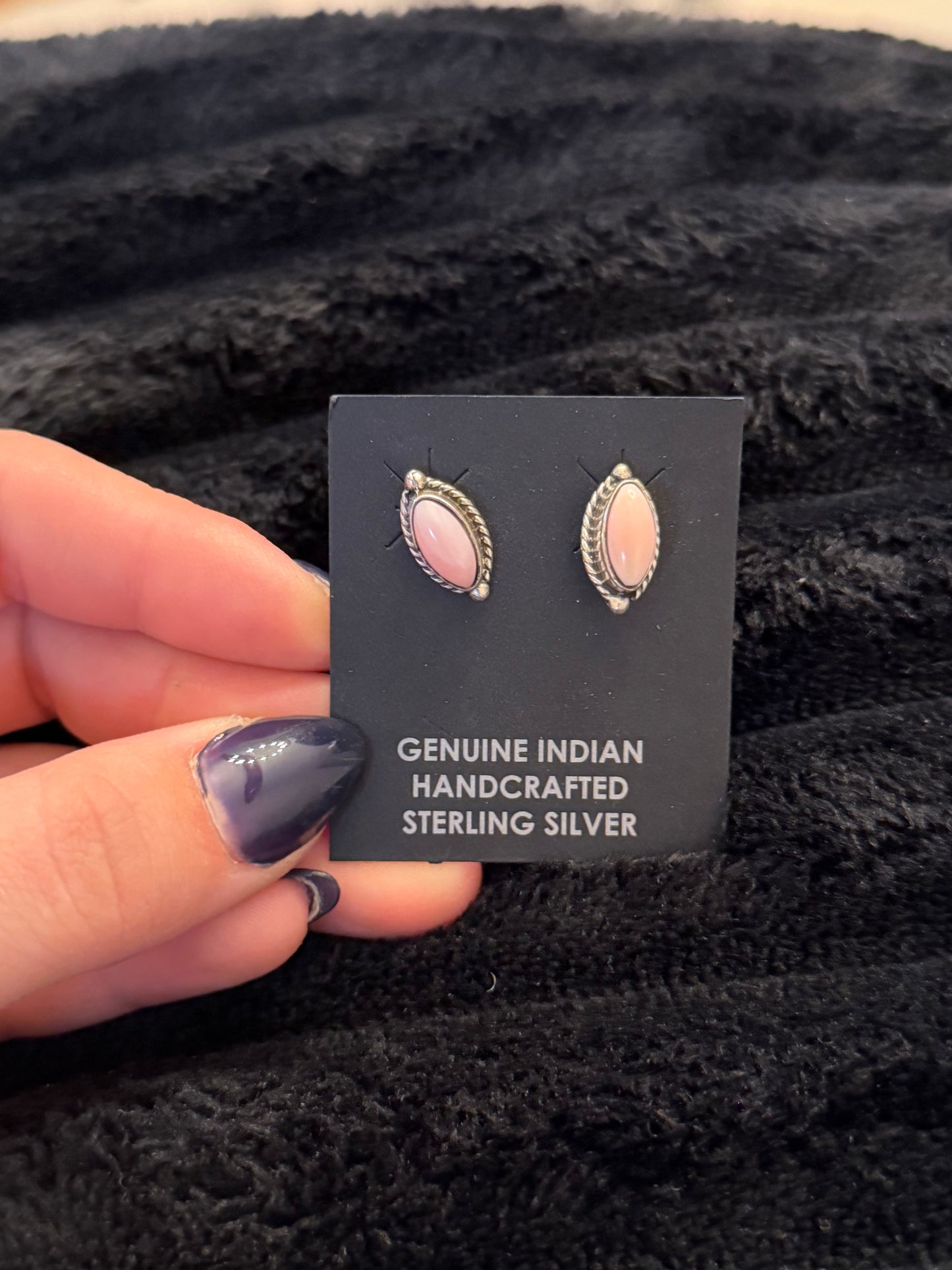 Navajo Handmade Pink Conch Earrings - Esther White