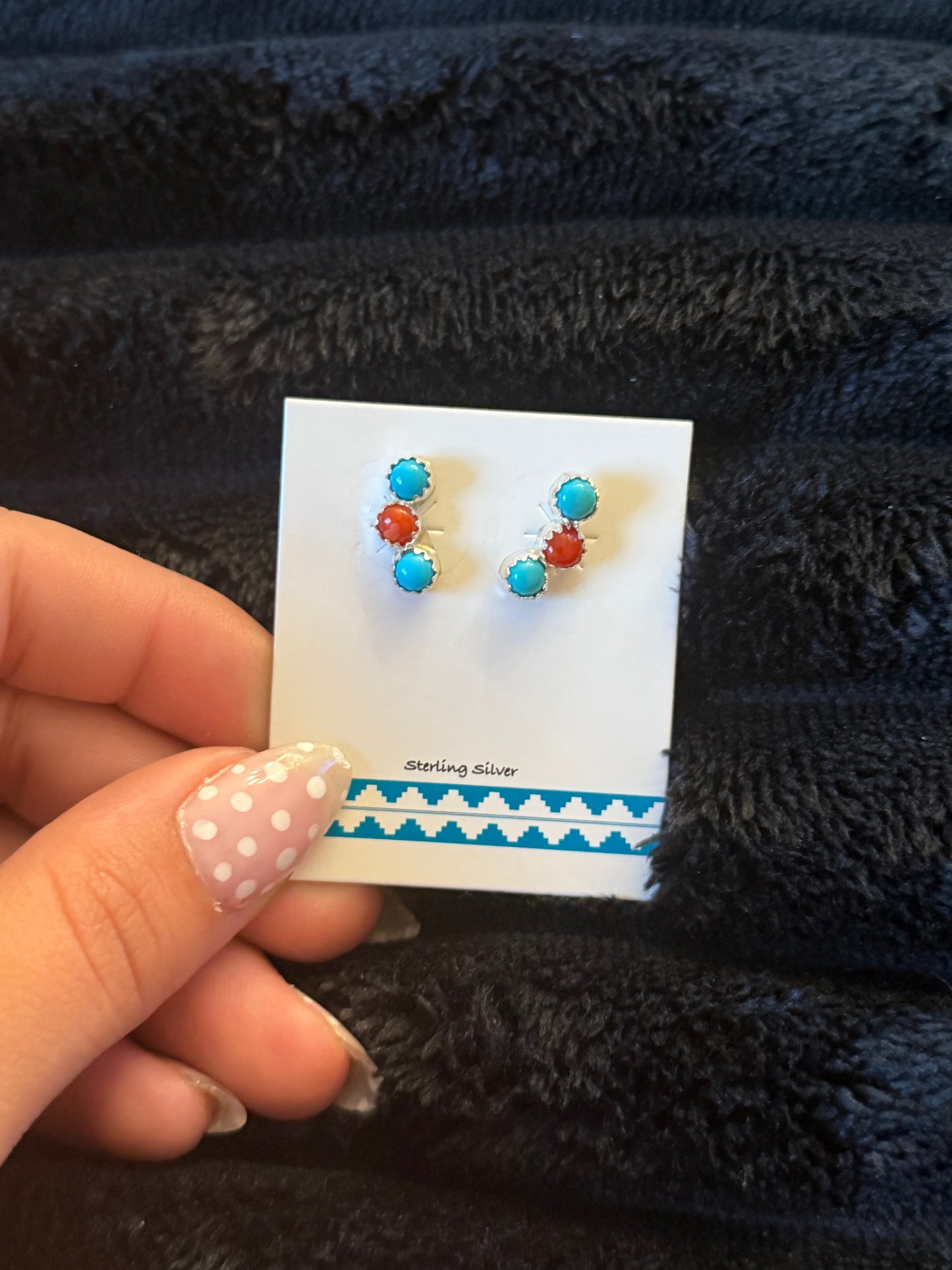 Zuni Handmade Coral & Turquoise Earrings - Janice Spencer
