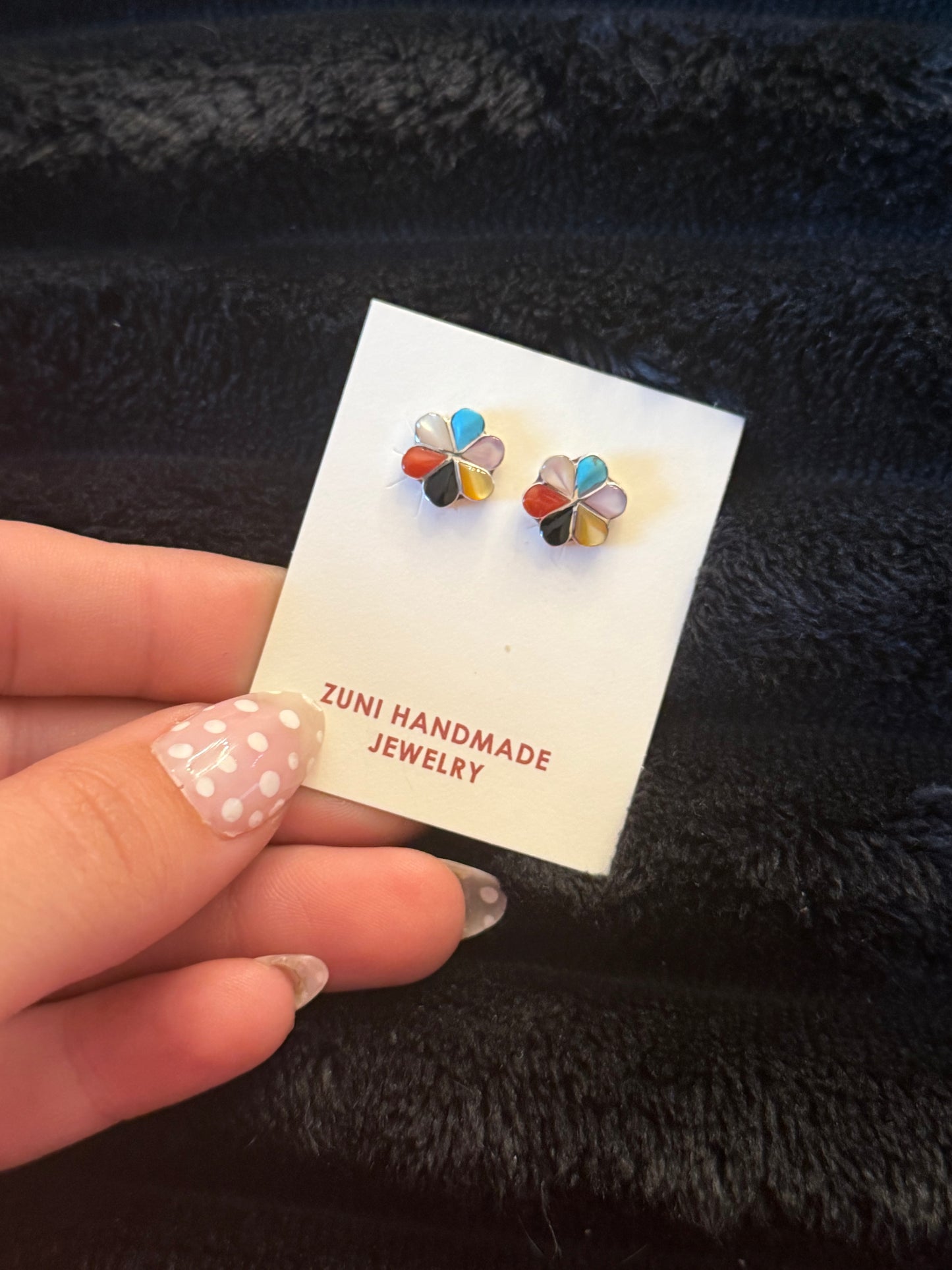 Zuni Handmade Multi Stone Earrings- Raymond Bobelu