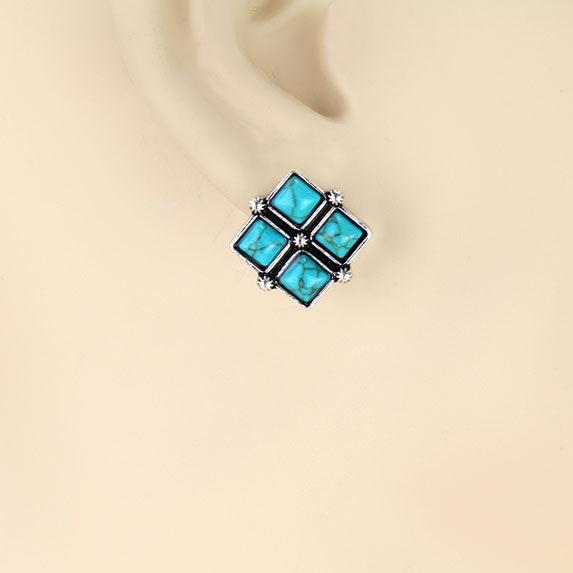 Western Square Stone Stud Earrings