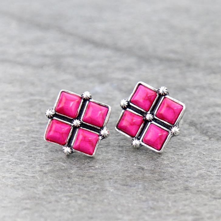 Western Square Stone Stud Earrings