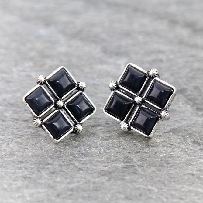 Western Square Stone Stud Earrings