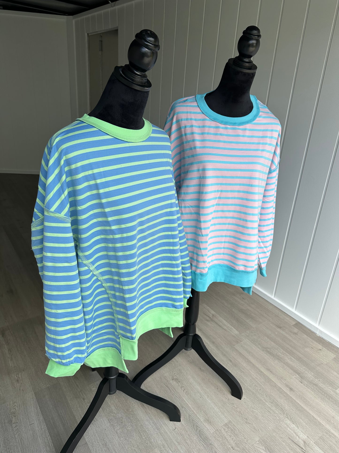 Stripe Contrast Trim High Low Tunic Sweatshirt