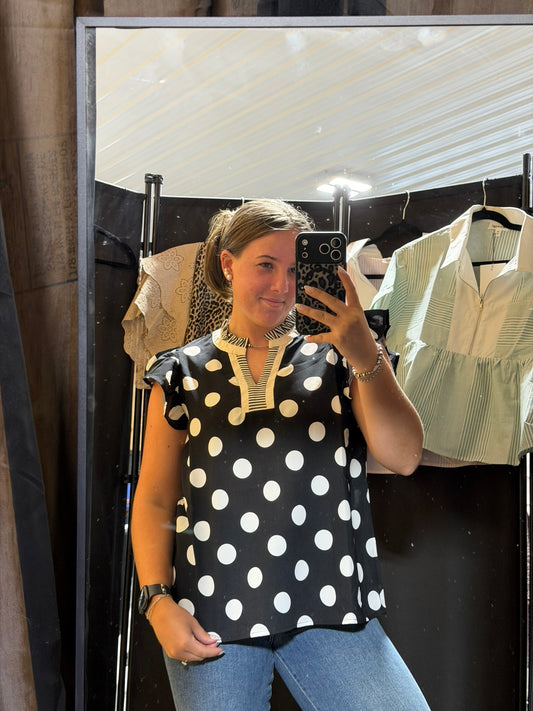 Polka Dot Flutter Sleeve Blouse