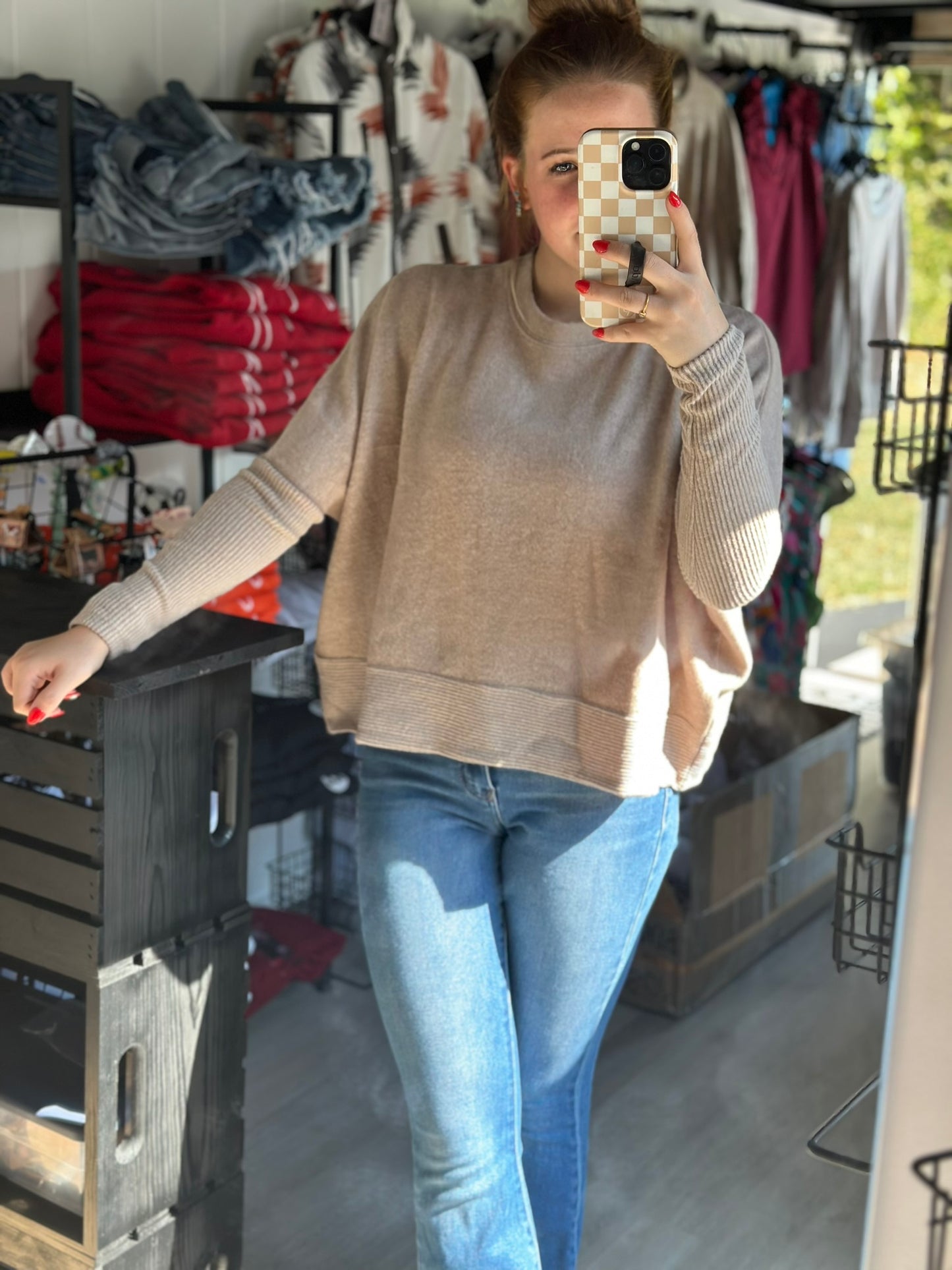 Brushed dolman sleeve sweater