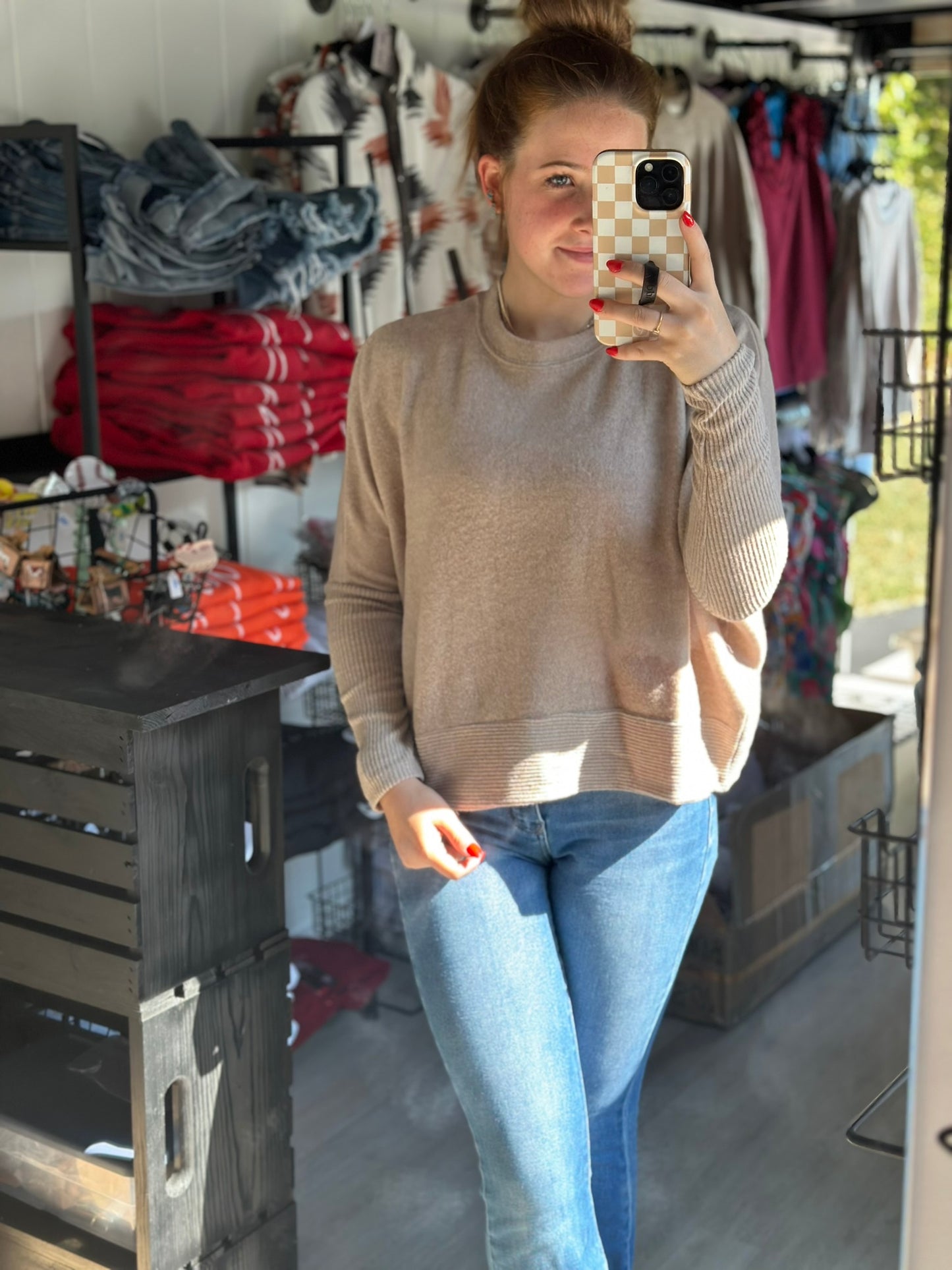 Brushed dolman sleeve sweater