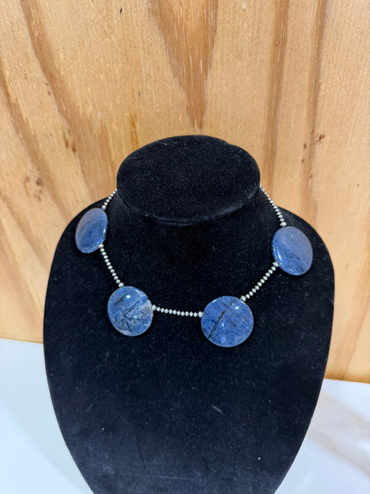 blue lapis round bead large stone necklace