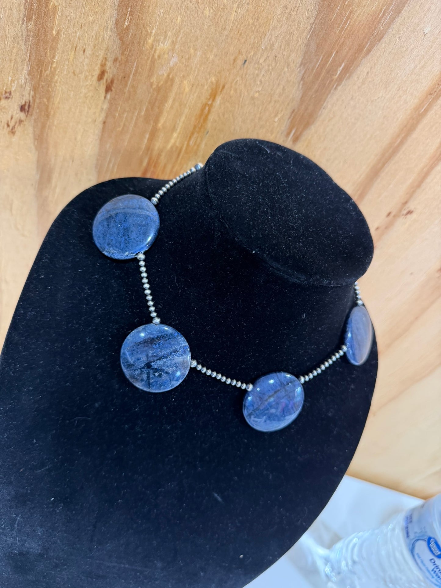 blue lapis round bead large stone necklace