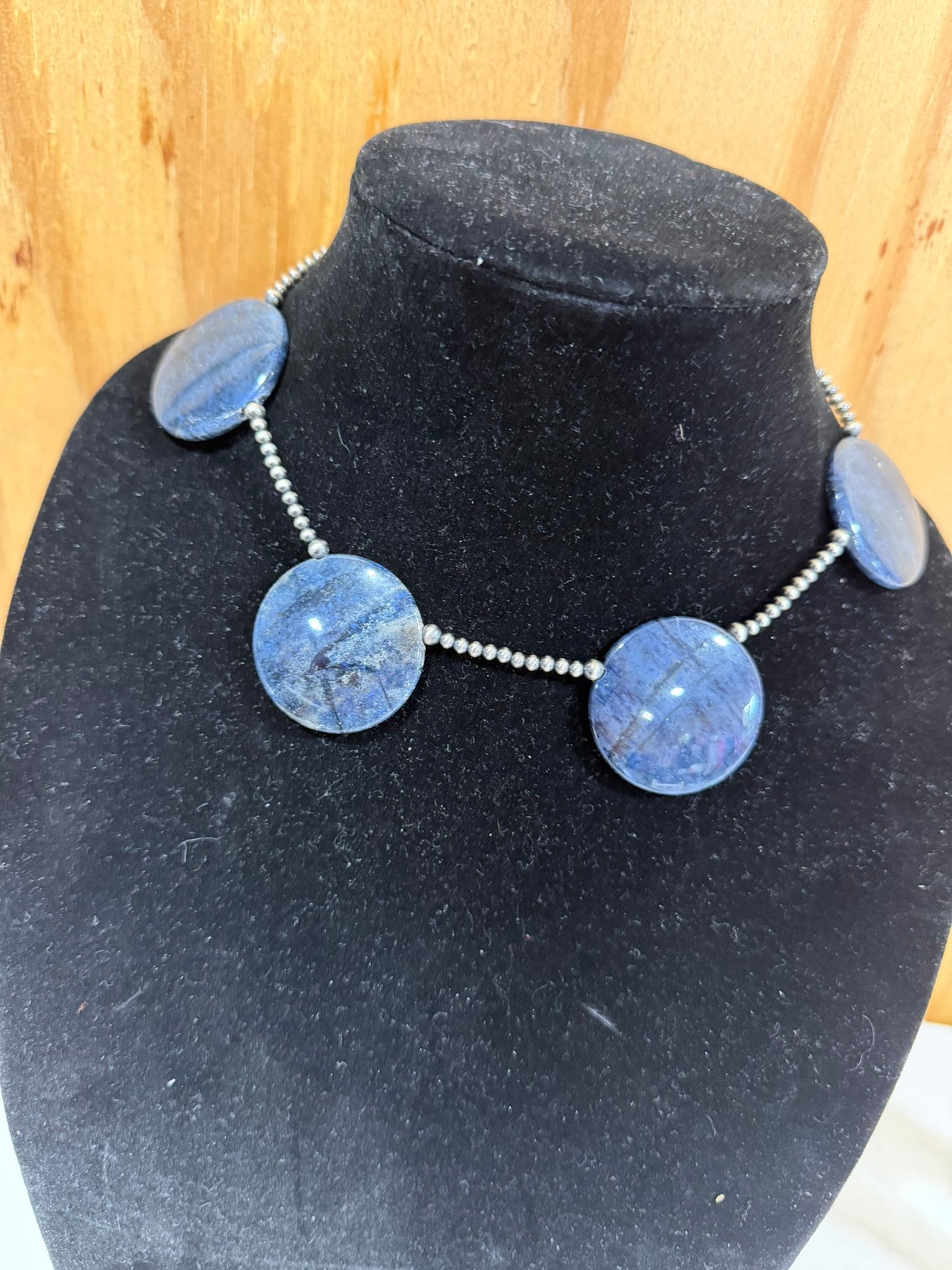 blue lapis round bead large stone necklace