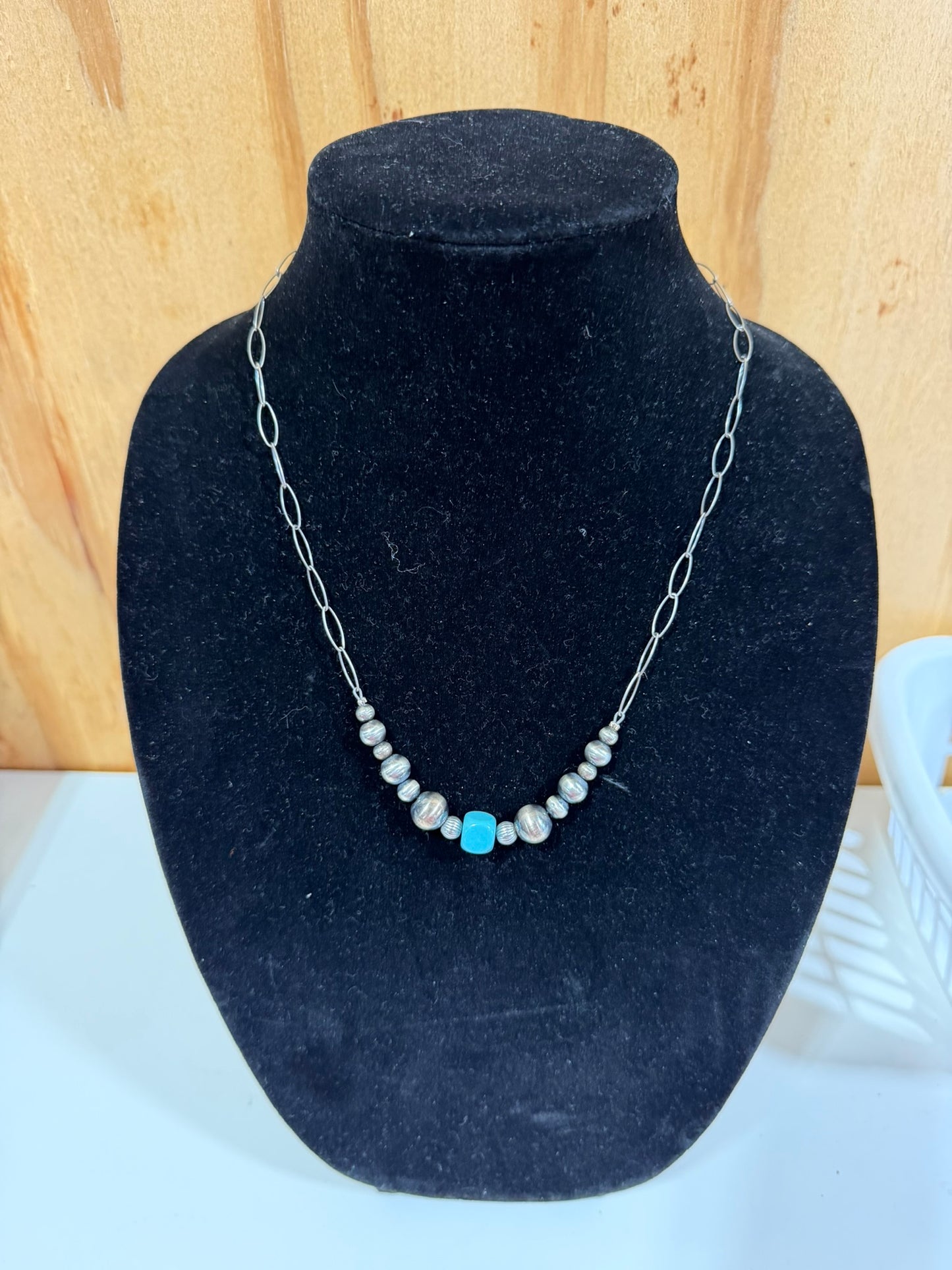 Handstrung Sterling Silver Sonoran Turquoise Necklace