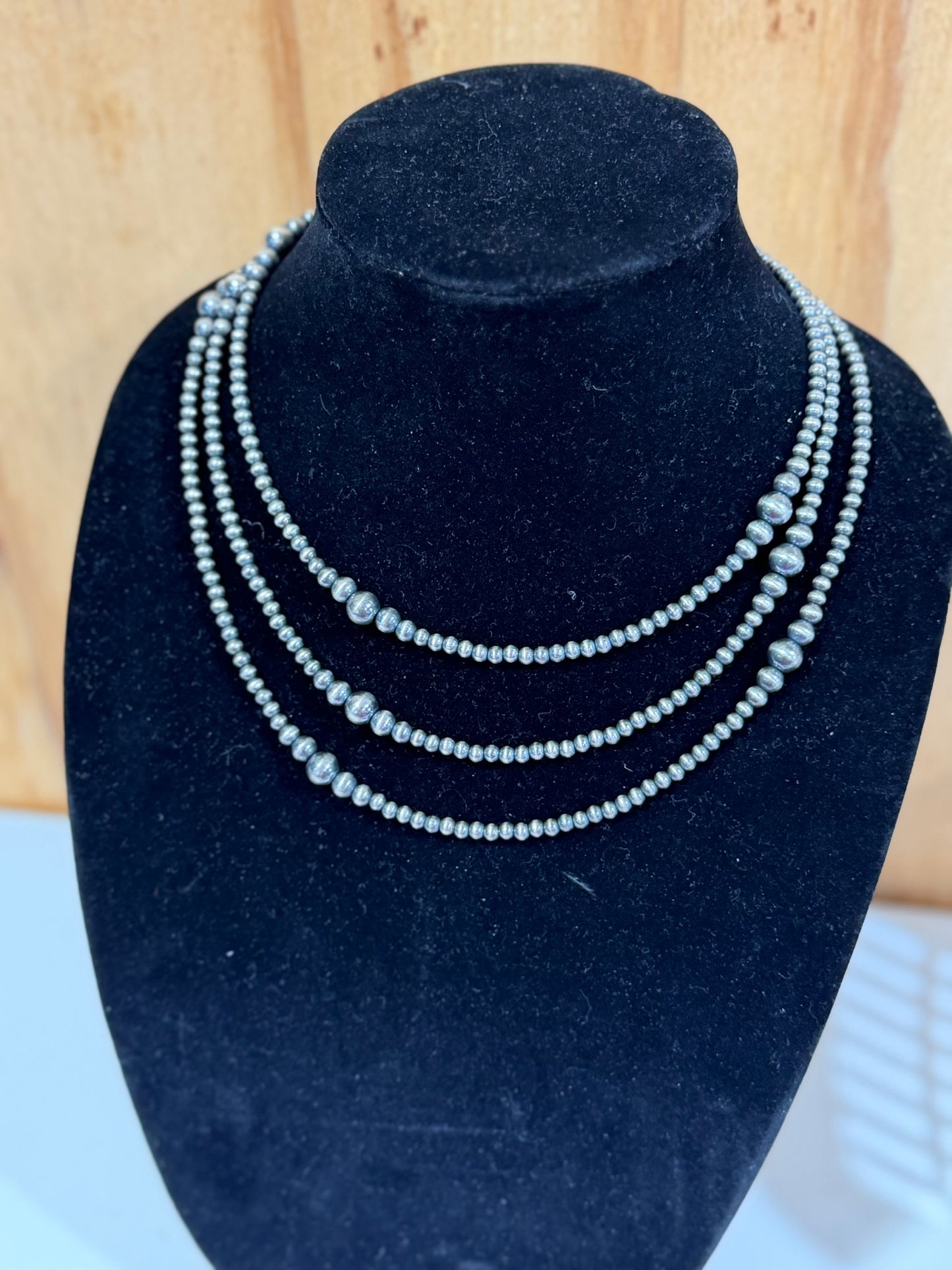 4-8mm graduated sterling silver bead necklace - navajo style - build your own