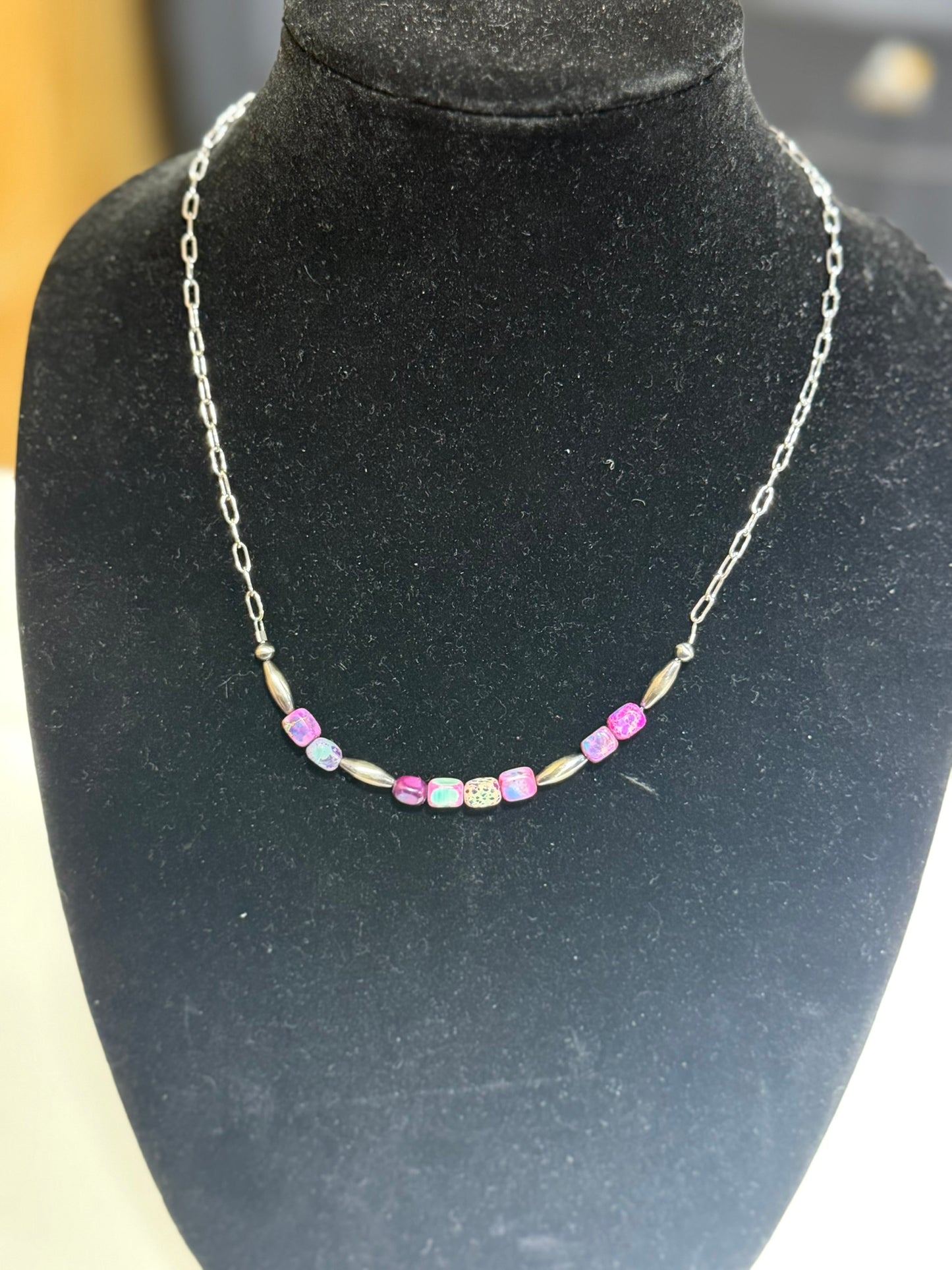 purple jasper x torpedo pearl bar necklace