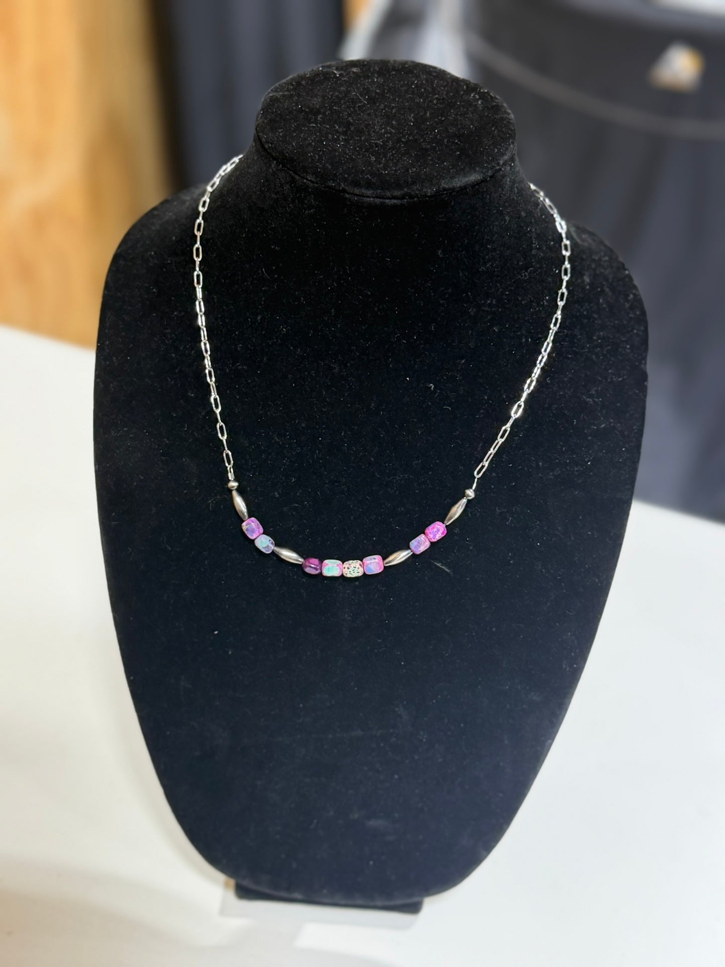purple jasper x torpedo pearl bar necklace