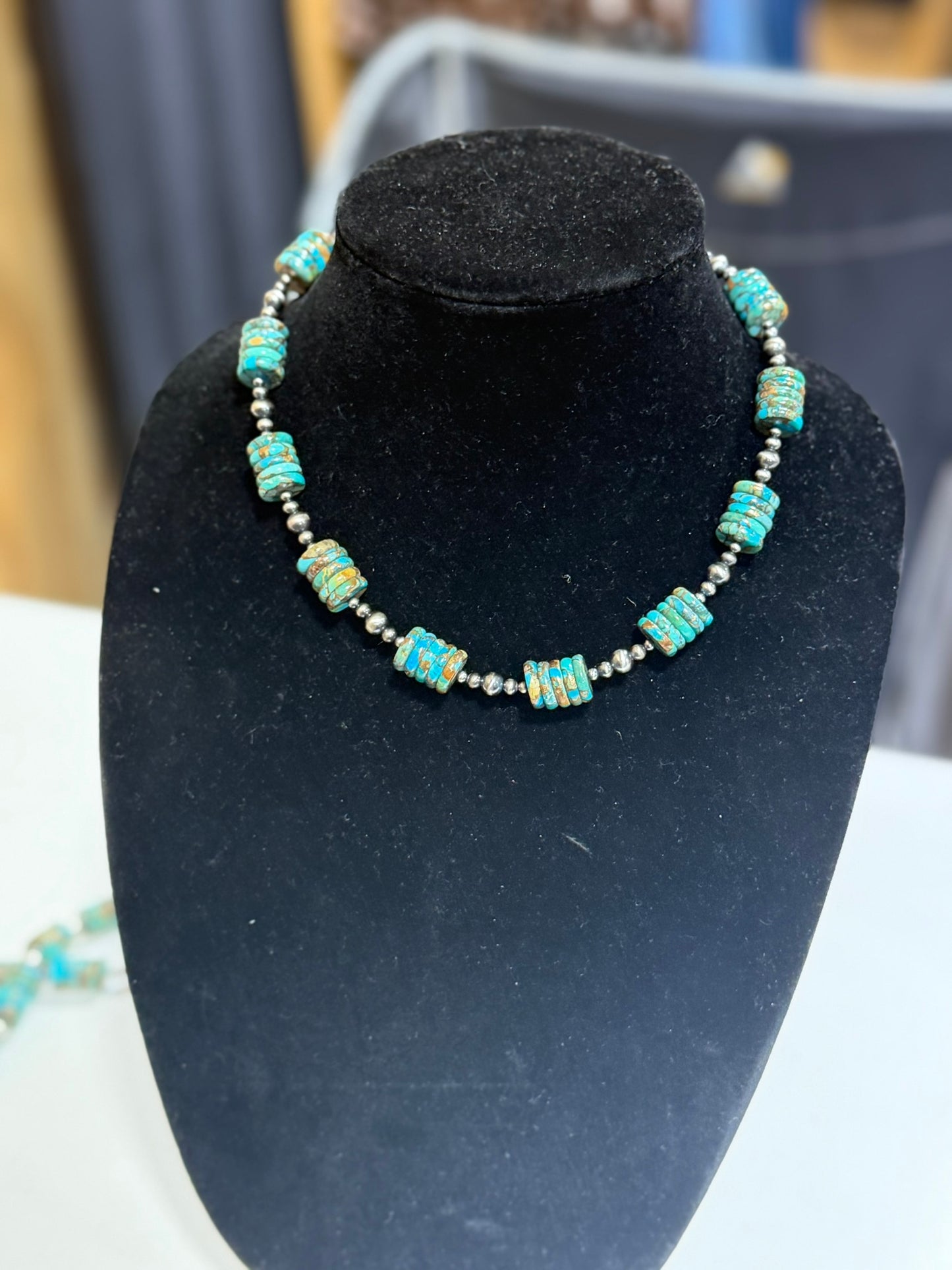 turuqoise x bronze x graduated sterling pearl necklace