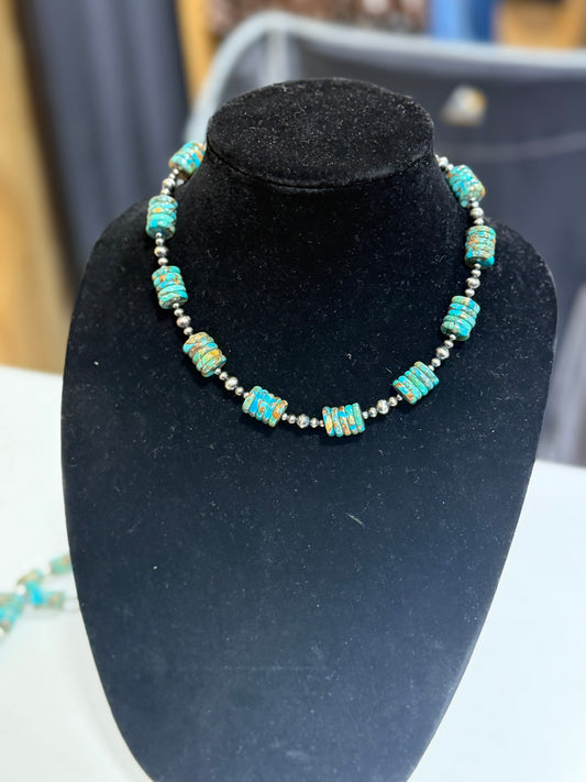 turuqoise x bronze x graduated sterling pearl necklace