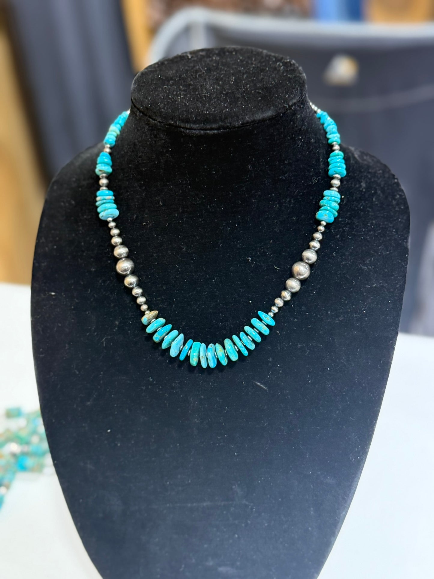 graduated kingman turquoise sterling silver necklace