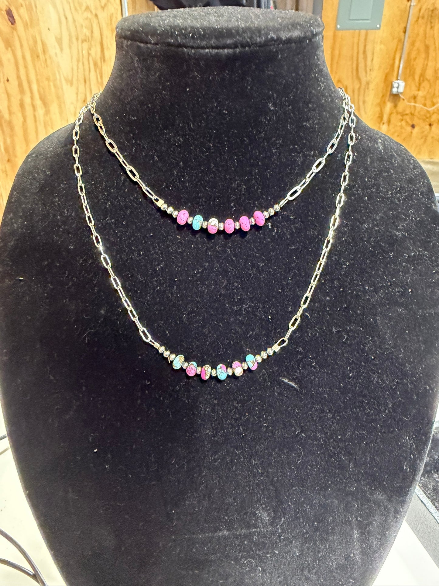 cotton candy x sterling silver bar necklace