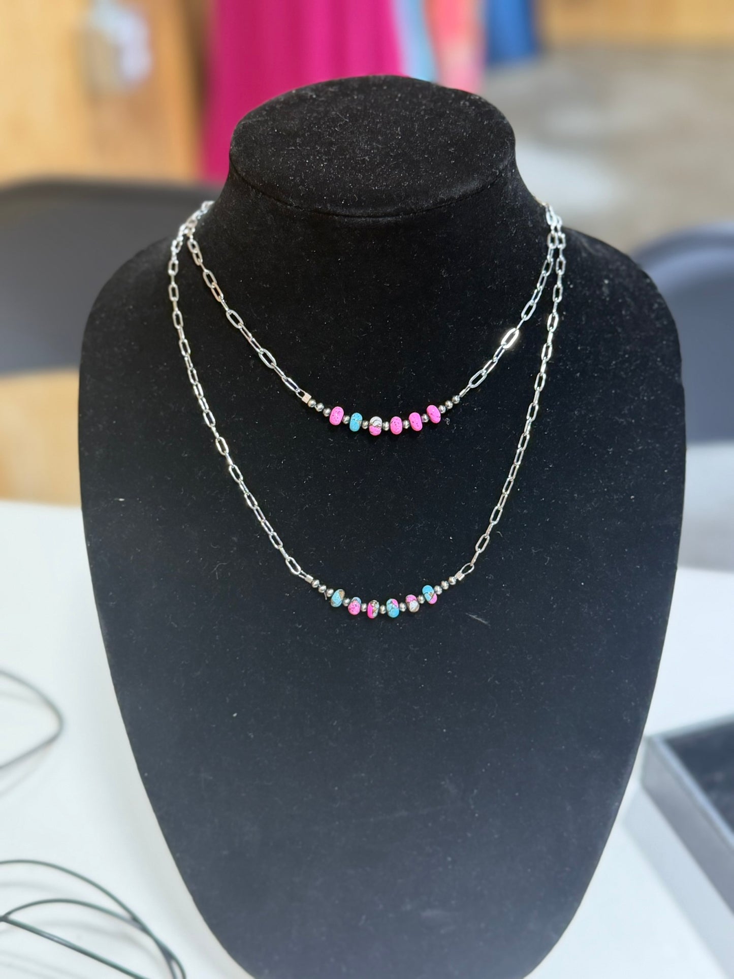cotton candy x sterling silver bar necklace