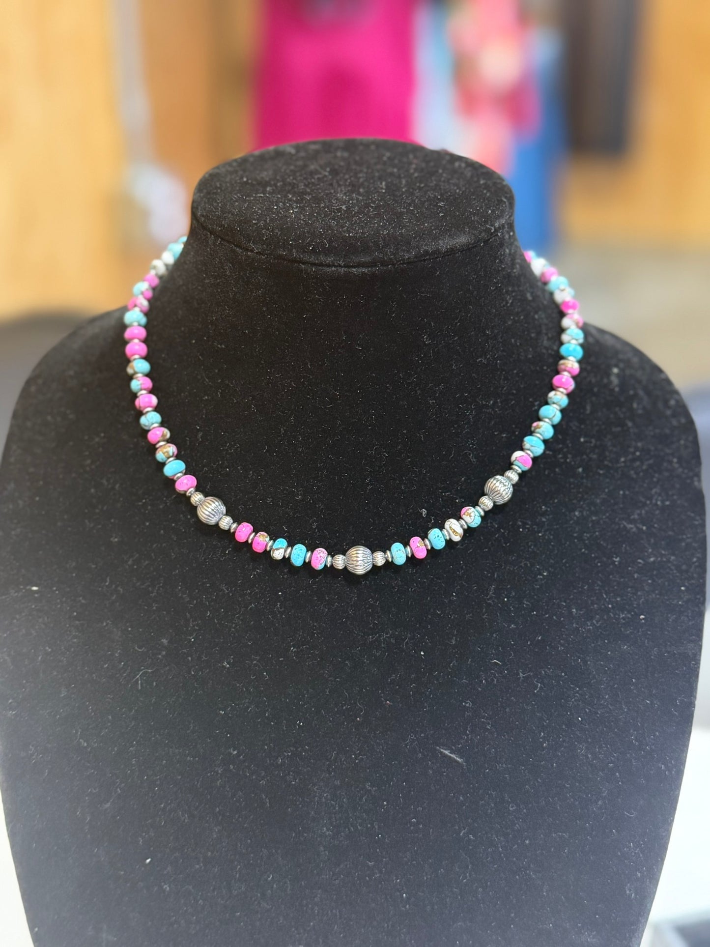 3-8mm corrugated pearl x cotton candy necklace