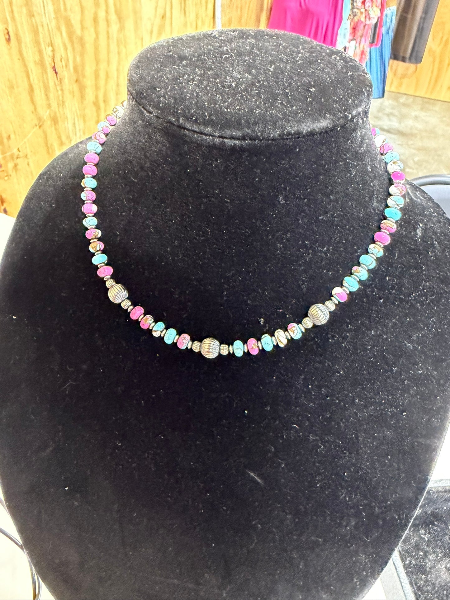 3-8mm corrugated pearl x cotton candy necklace