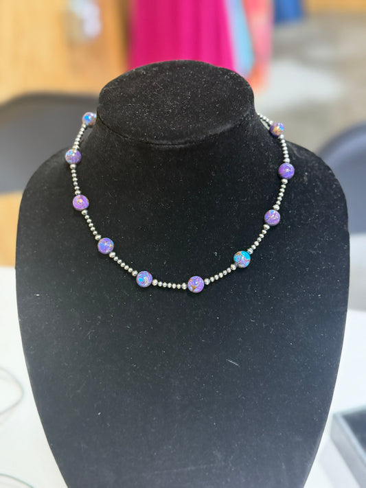 3-10mm sterling silver x Mohave Purple Spotted necklace