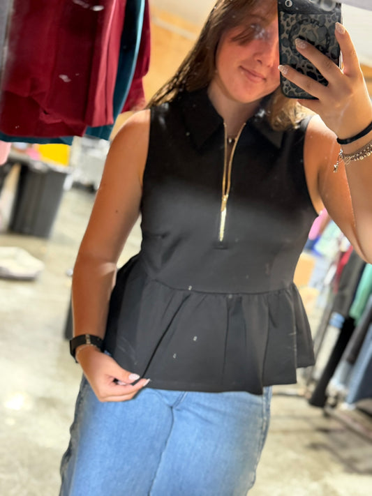 half zip collared peplum top
