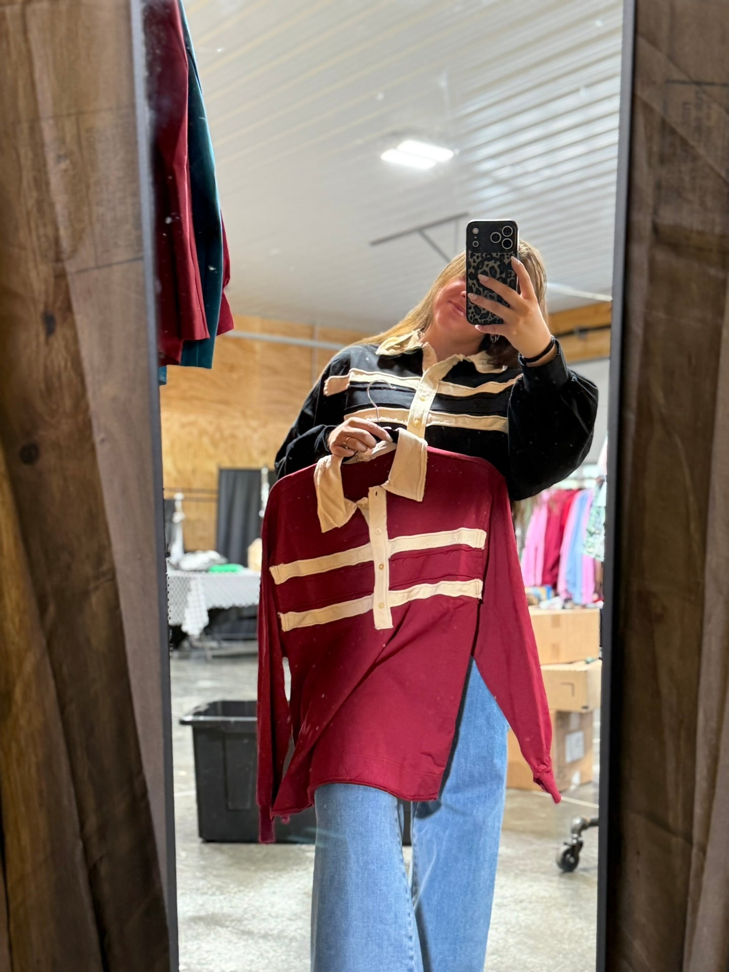 Raw cut stripe contrast long sleeve top
