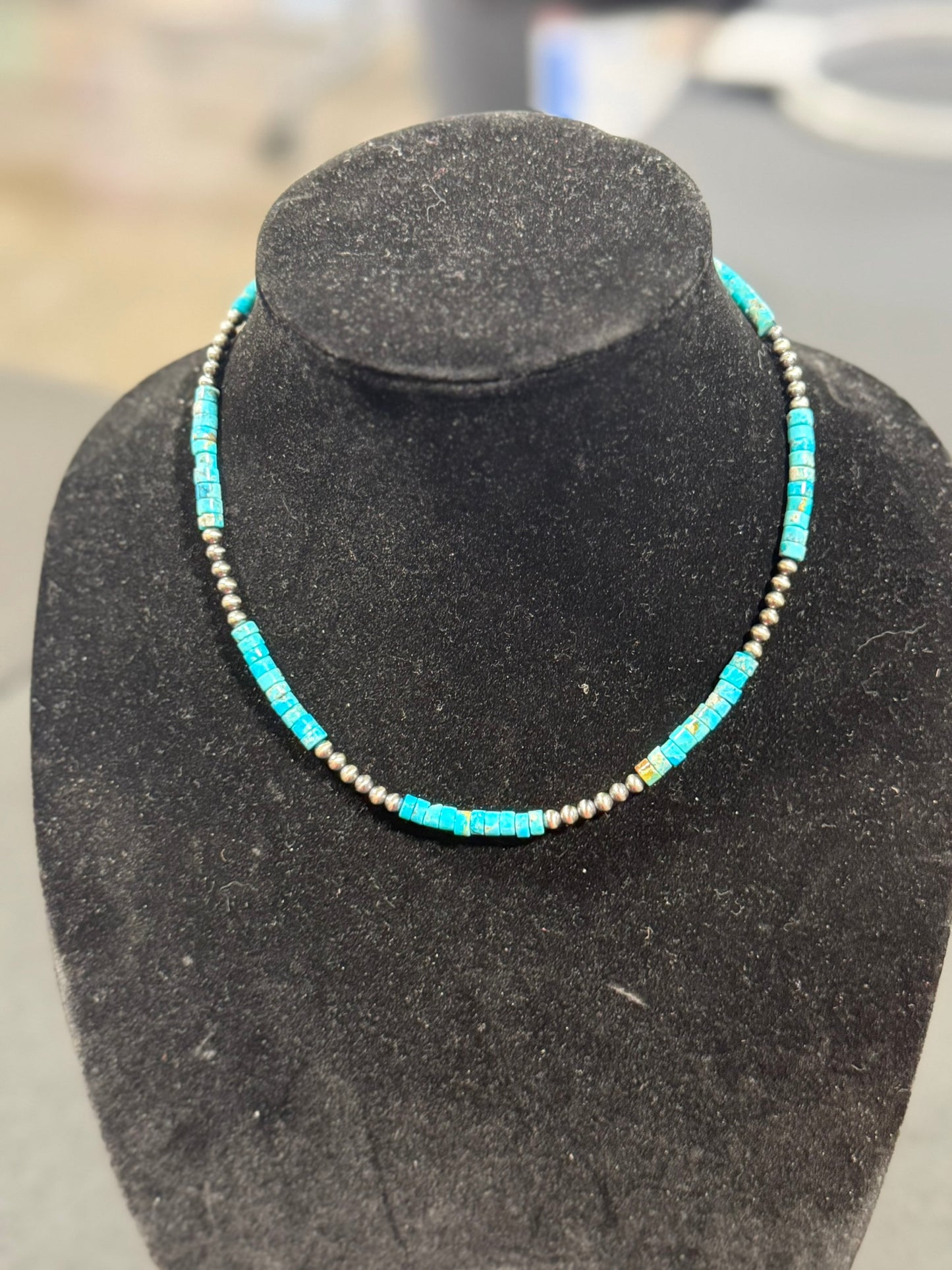 kingman turquoise heishix sterling silver necklace