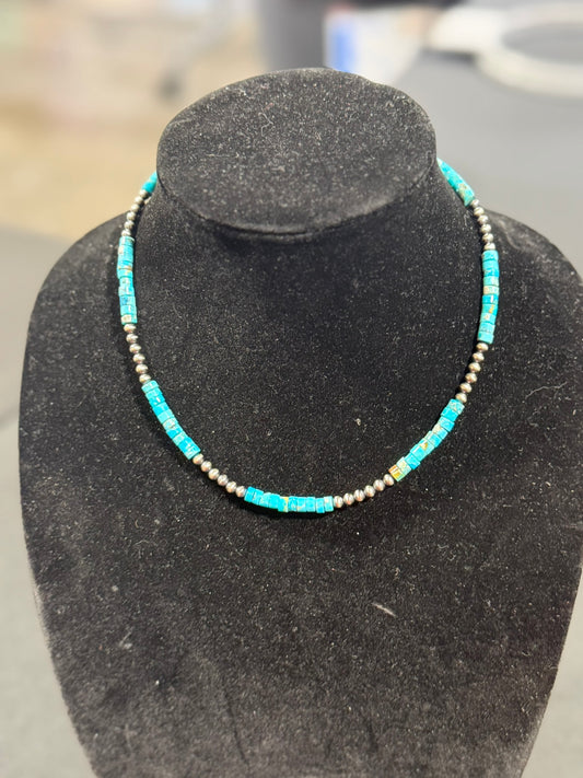 kingman turquoise heishix sterling silver necklace