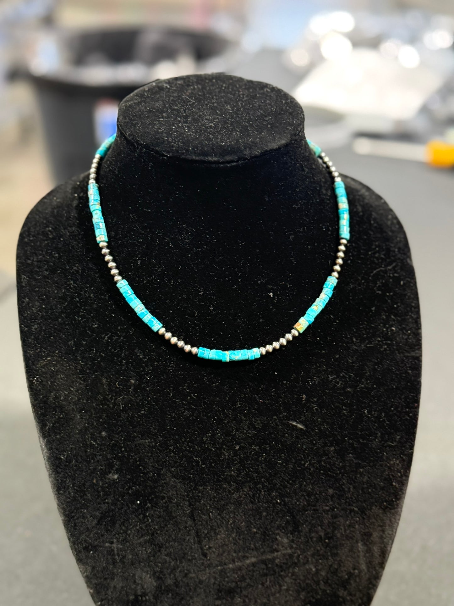 kingman turquoise heishix sterling silver necklace