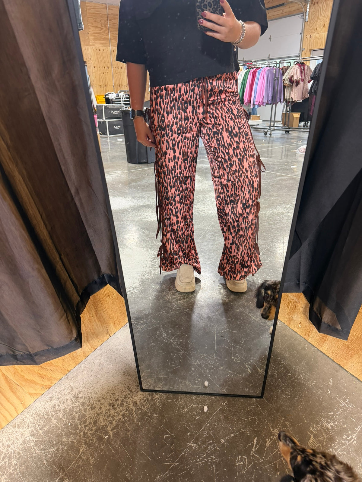 LEOPARD PRINT SIDE TYING WIDE LEG PANTS