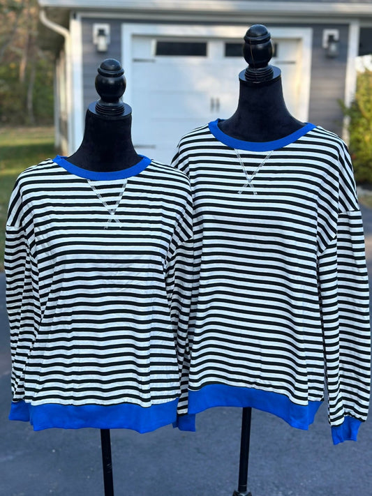 Black Stripe Oversized Contrast Trim Pullover Sweatshirt