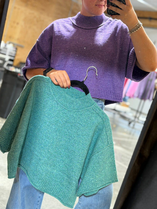 MARLED KNIT MOCK NECK SHORT SLEEVE SWEATER