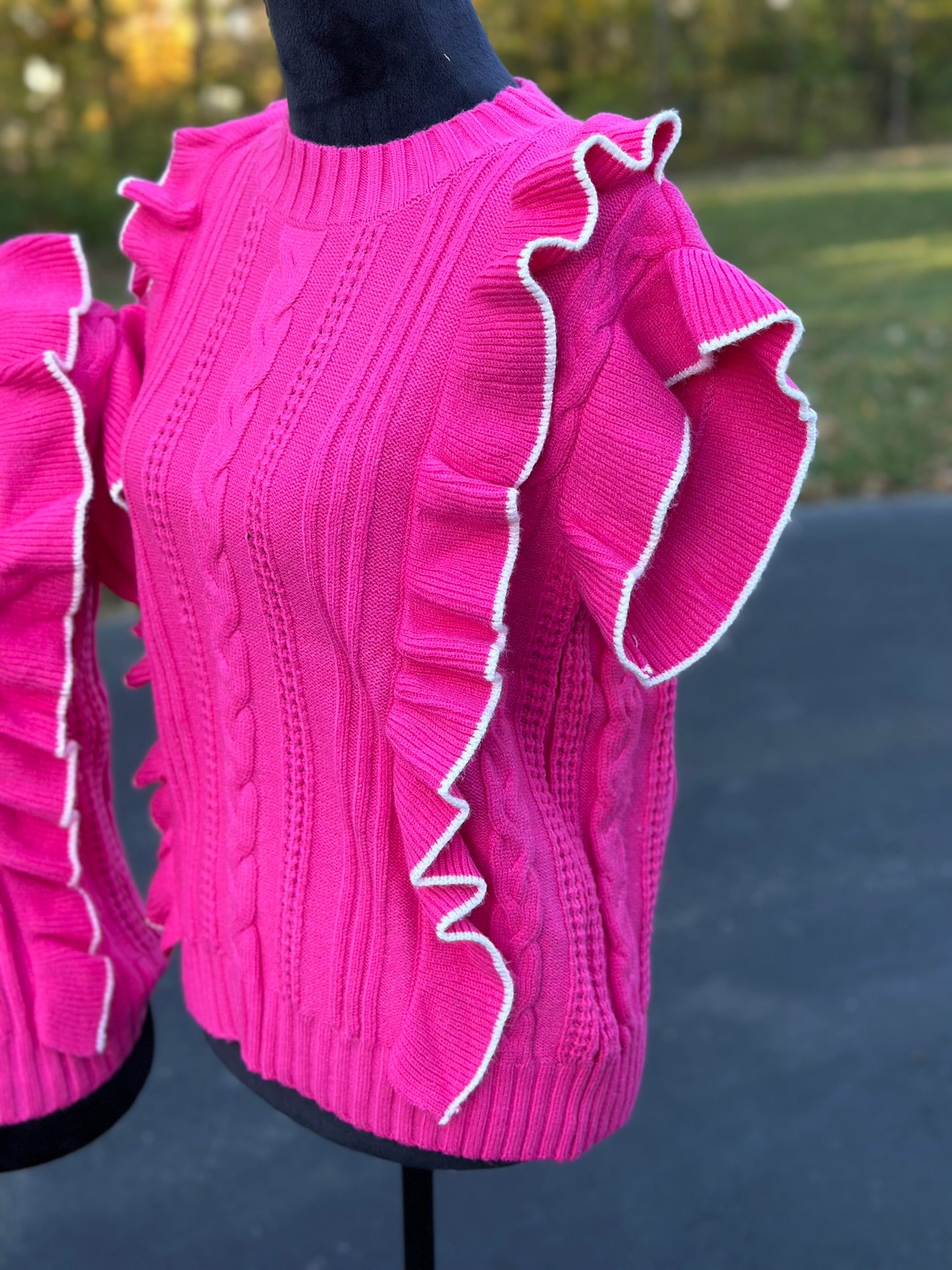 Strawberry Pink Textured Knit Ruffled Mock Neck Sweater Tank