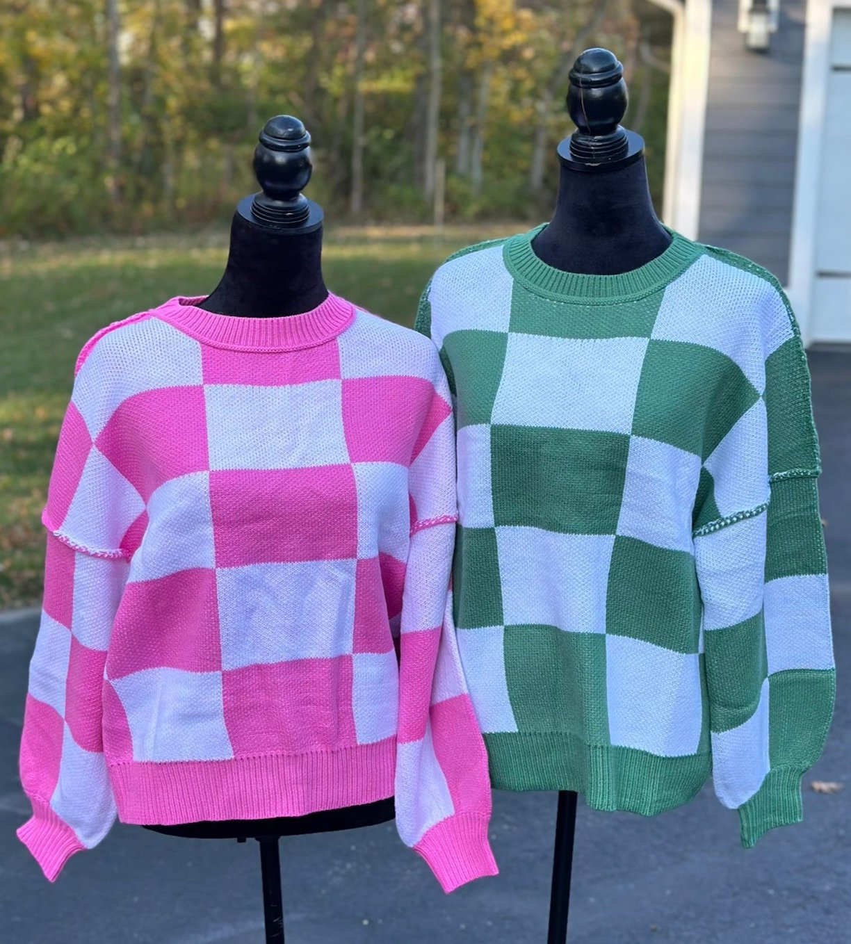 Checkered Bishop Sleeve Sweater