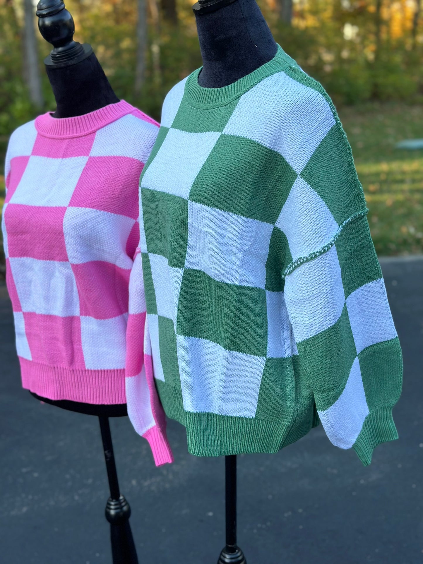 Checkered Bishop Sleeve Sweater