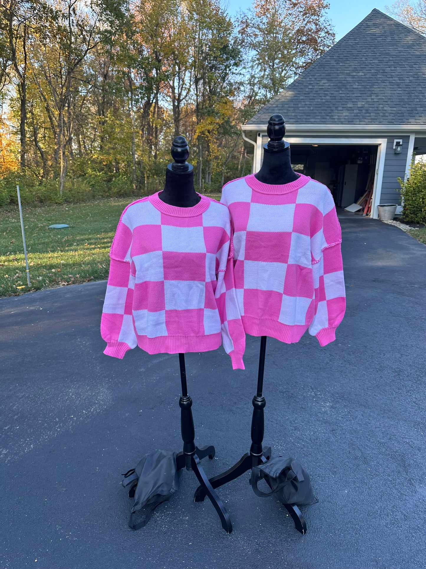 Checkered Bishop Sleeve Sweater