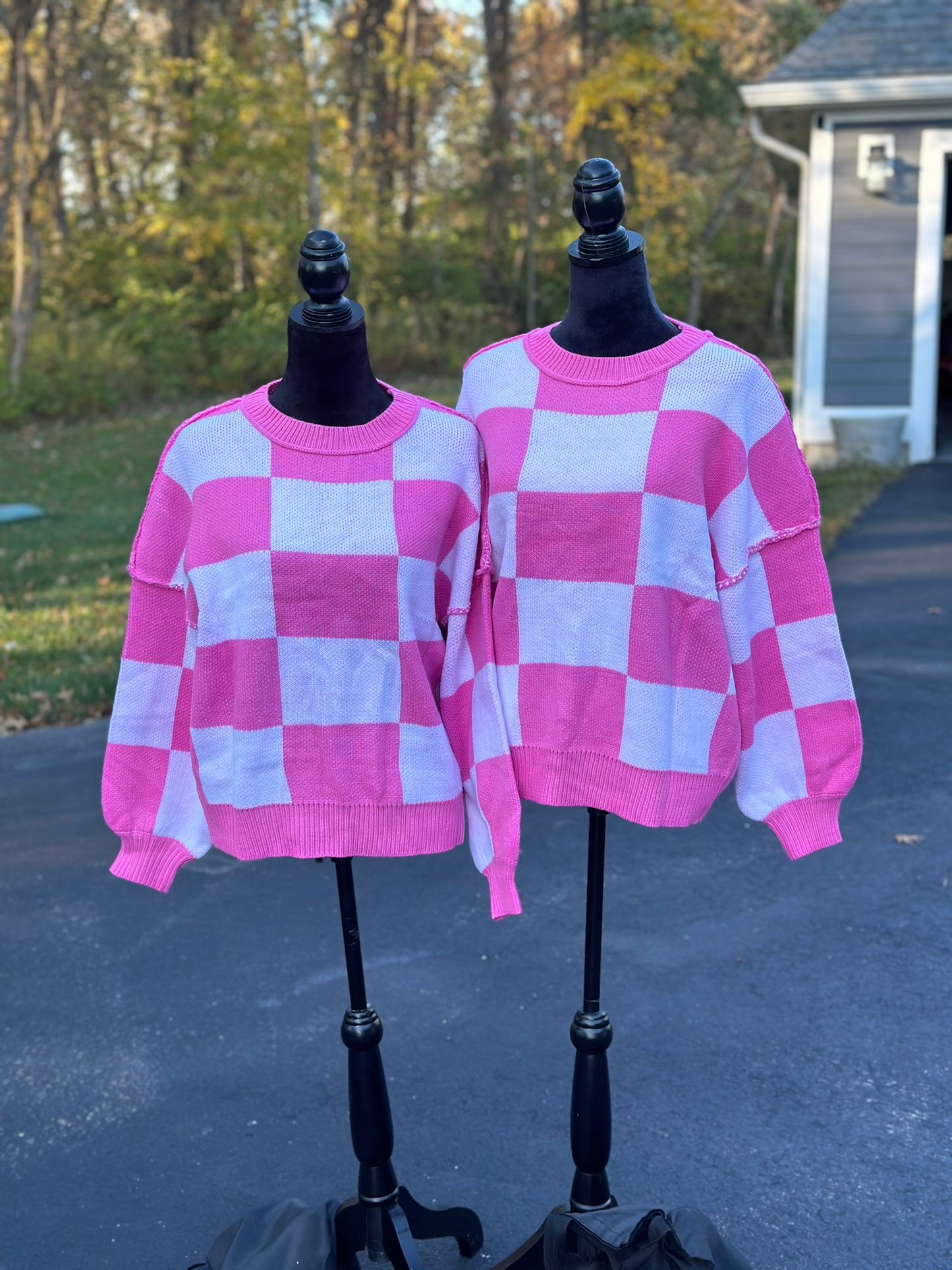 Checkered Bishop Sleeve Sweater