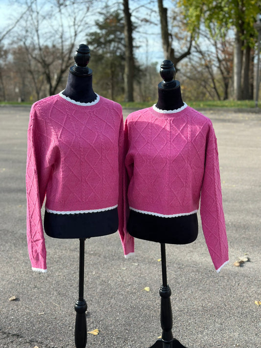 PINK CABLE KNIT CROPPED SWEATER