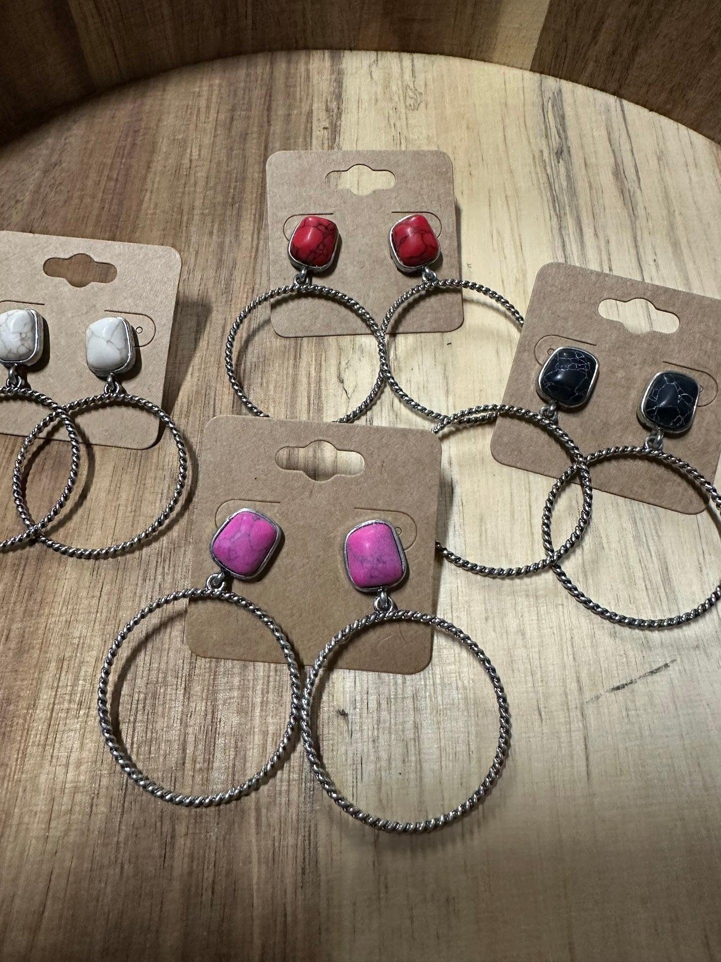 Metal Hoop with Stone Post Earrings