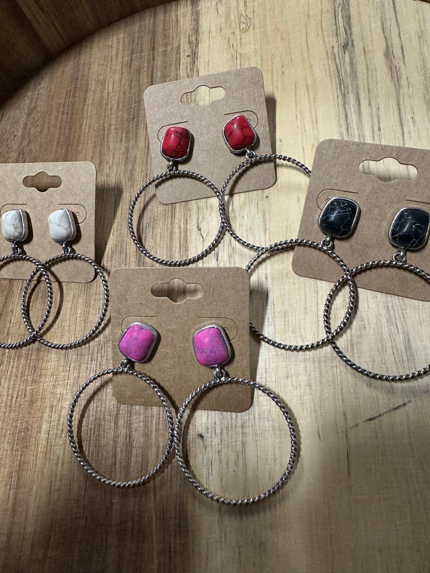 Metal Hoop with Stone Post Earrings